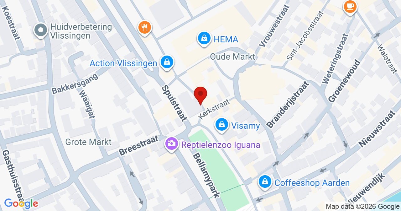 Kaart van het incident in Vlissingen met de aanrijroutes van de gealarmeerde eenheden
