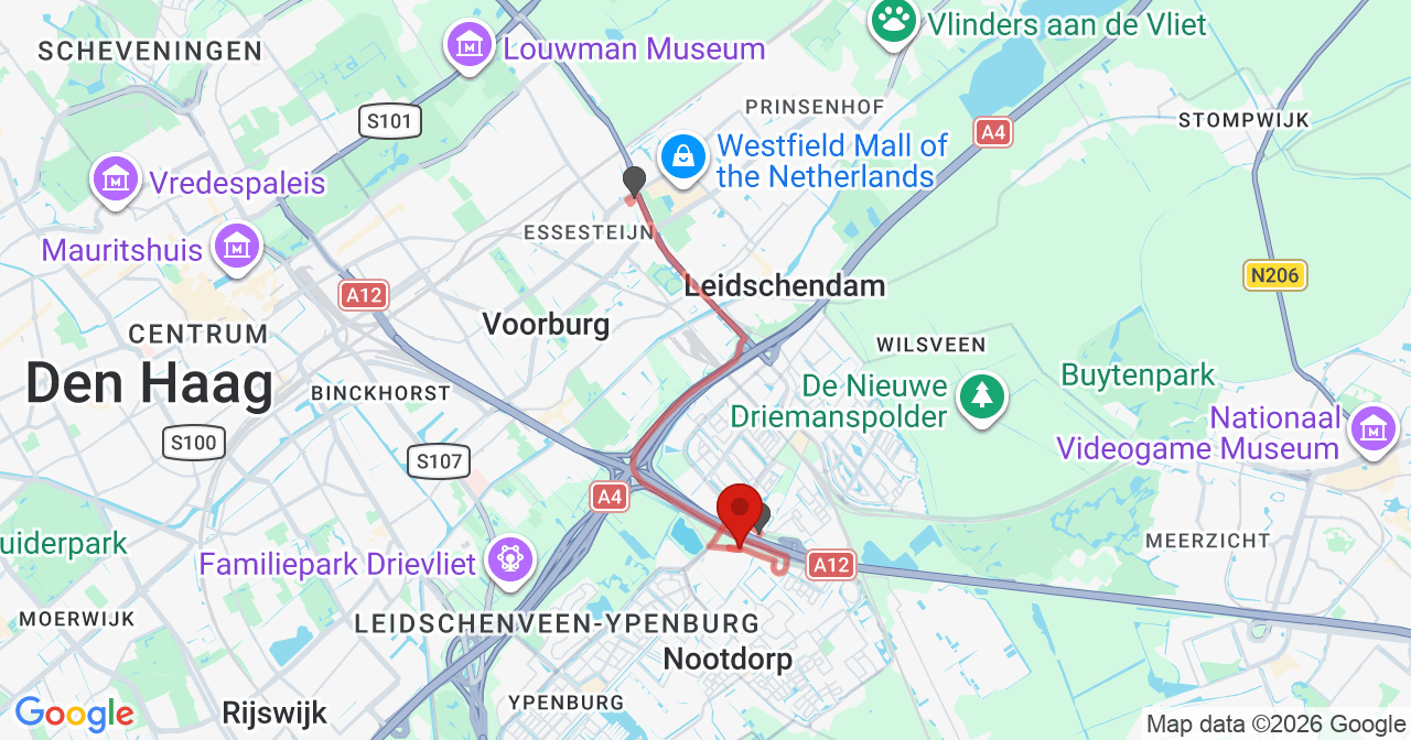 Kaart van het incident in 's-Gravenhage met de aanrijroutes van de gealarmeerde eenheden