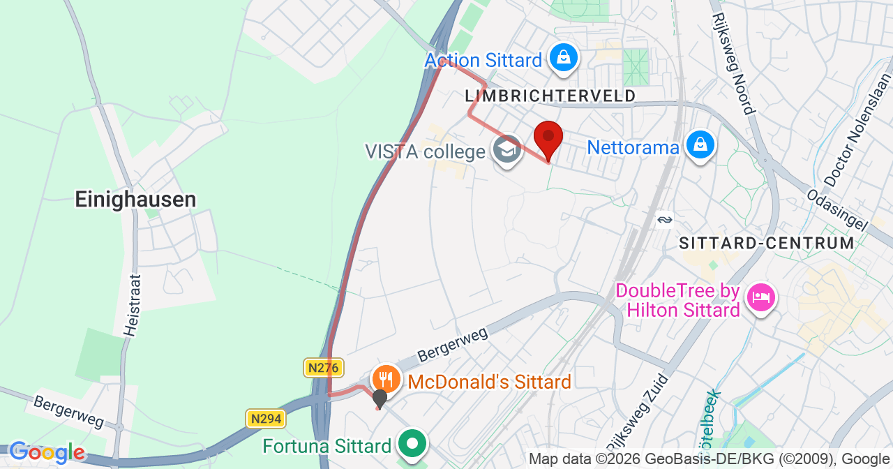 Kaart van het incident in Sittard met de aanrijroutes van de gealarmeerde eenheden