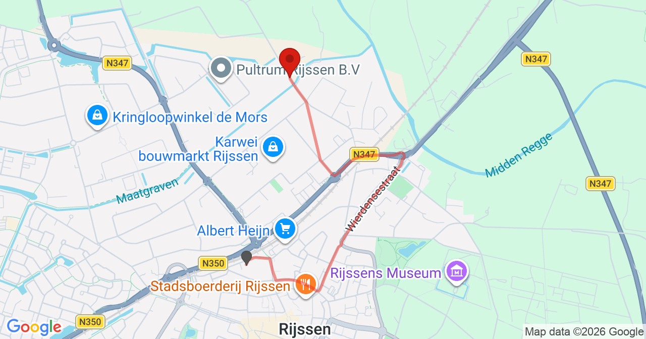 Kaart van het incident in Rijssen met de aanrijroutes van de gealarmeerde eenheden