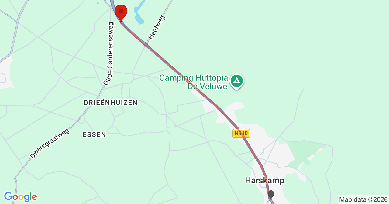 Kaart van het incident in Kootwijkerbroek met de aanrijroutes van de gealarmeerde eenheden