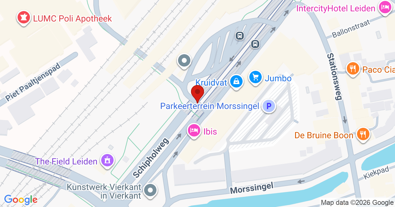 Kaart van het incident in Leiden met de aanrijroutes van de gealarmeerde eenheden