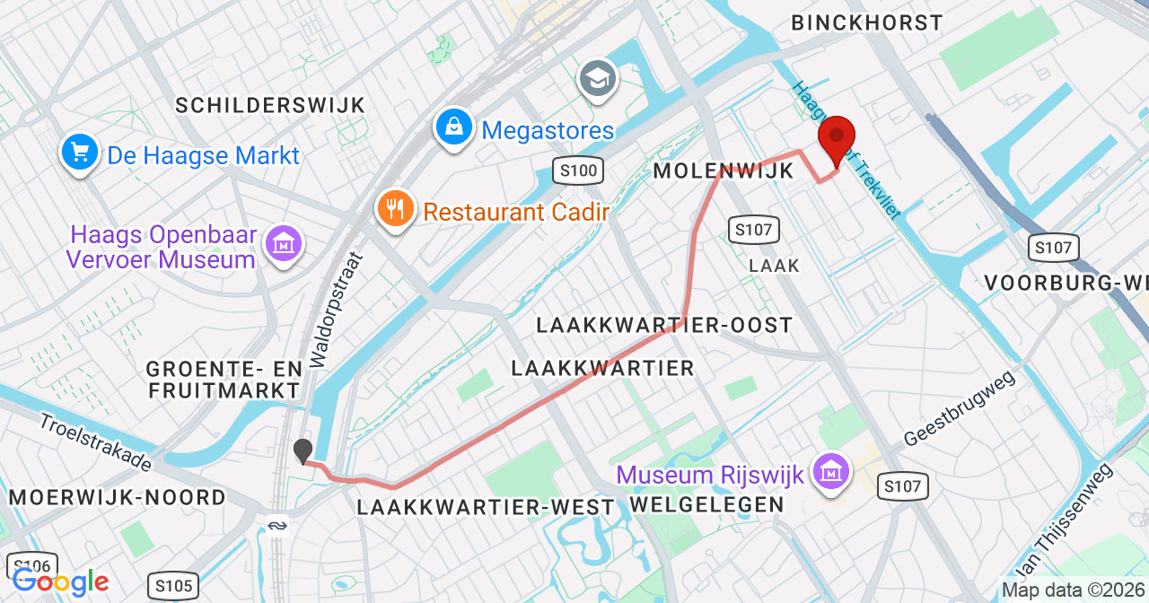 Kaart van het incident in 's-Gravenhage met de aanrijroutes van de gealarmeerde eenheden