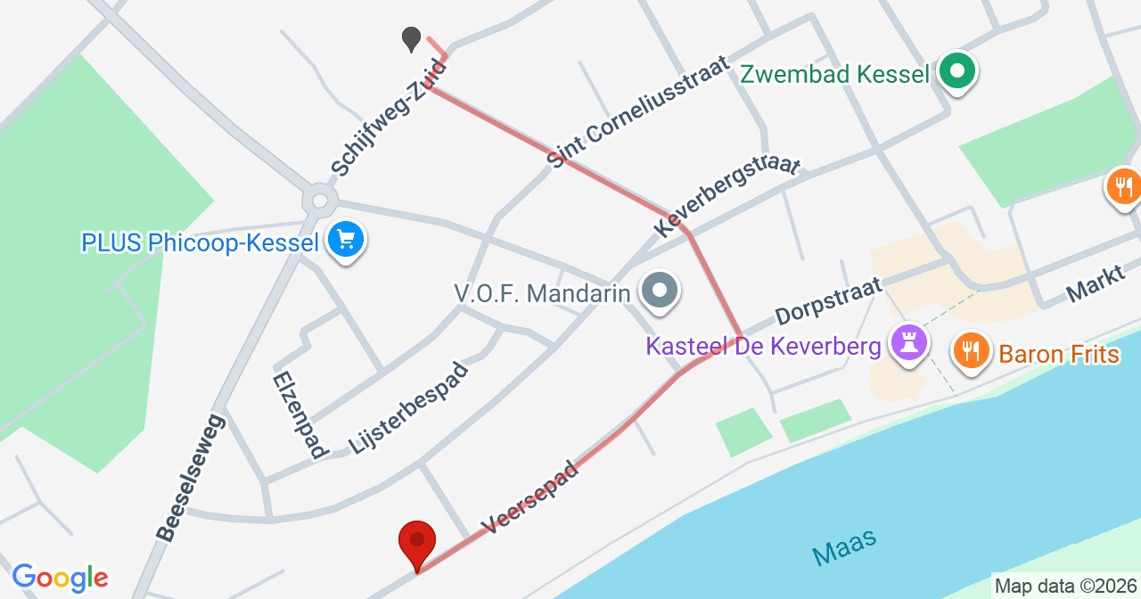 Kaart van het incident in Kessel met de aanrijroutes van de gealarmeerde eenheden