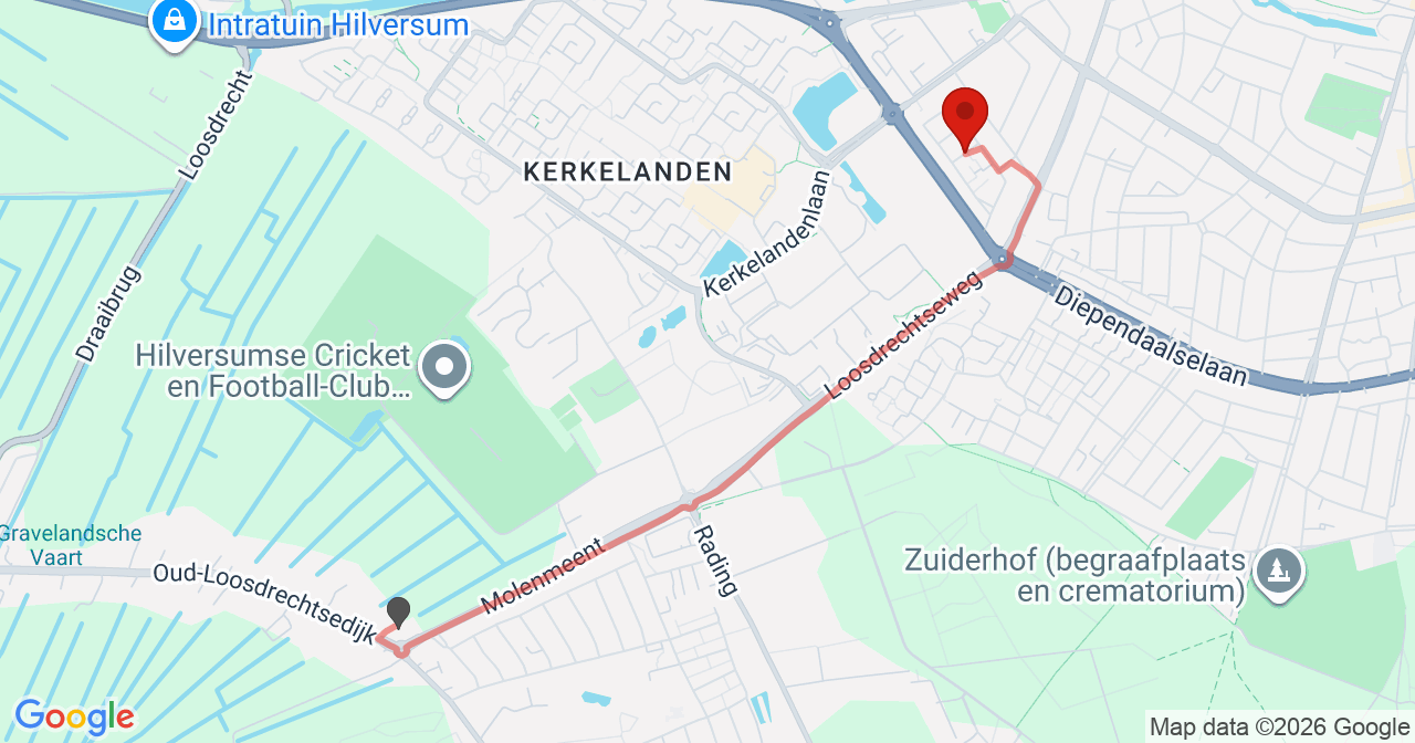 Kaart van het incident in Hilversum met de aanrijroutes van de gealarmeerde eenheden