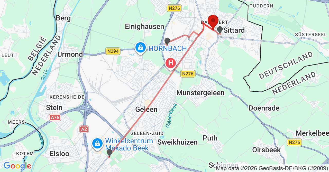 Kaart van het incident in Sittard met de aanrijroutes van de gealarmeerde eenheden