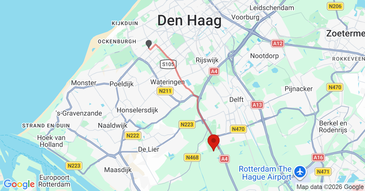Kaart van het incident in Schipluiden met de aanrijroutes van de gealarmeerde eenheden