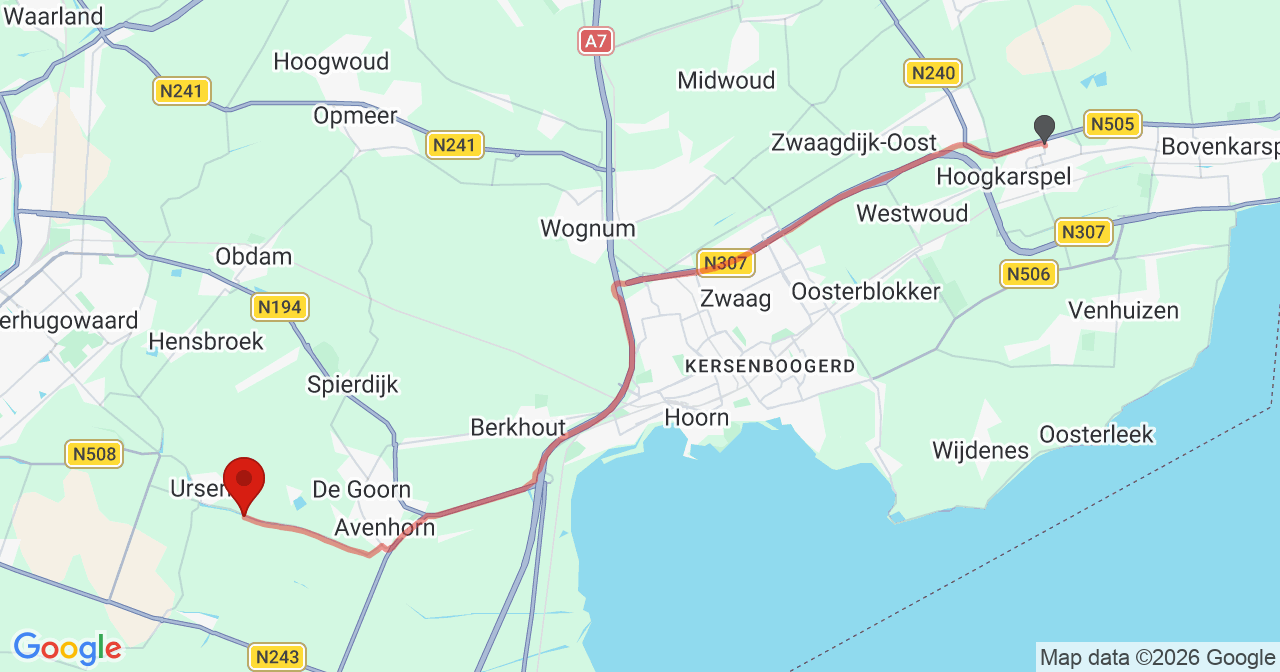 Kaart van het incident in Ursem met de aanrijroutes van de gealarmeerde eenheden