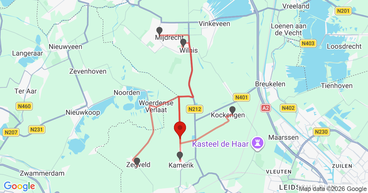 Kaart van het incident in Kamerik met de aanrijroutes van de gealarmeerde eenheden