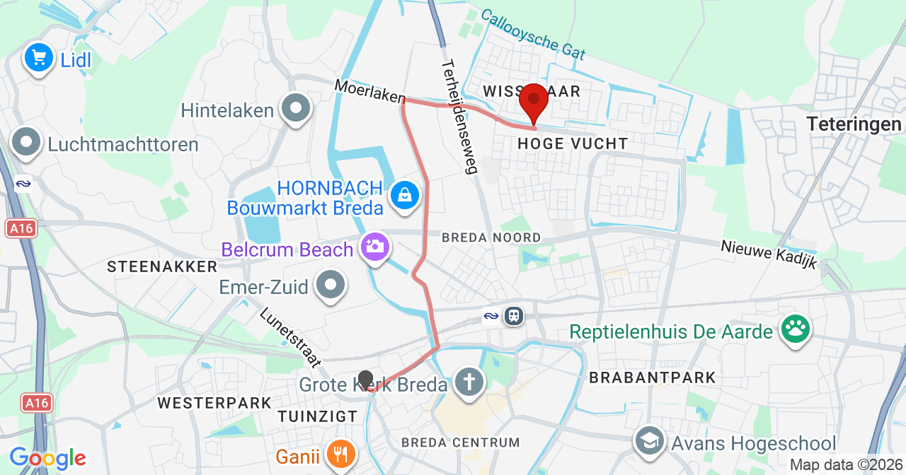 Kaart van het incident in Breda met de aanrijroutes van de gealarmeerde eenheden