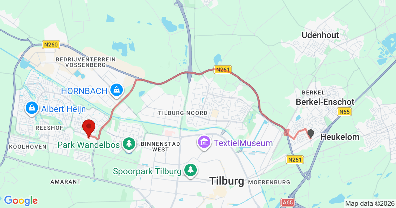 Kaart van het incident in Tilburg met de aanrijroutes van de gealarmeerde eenheden