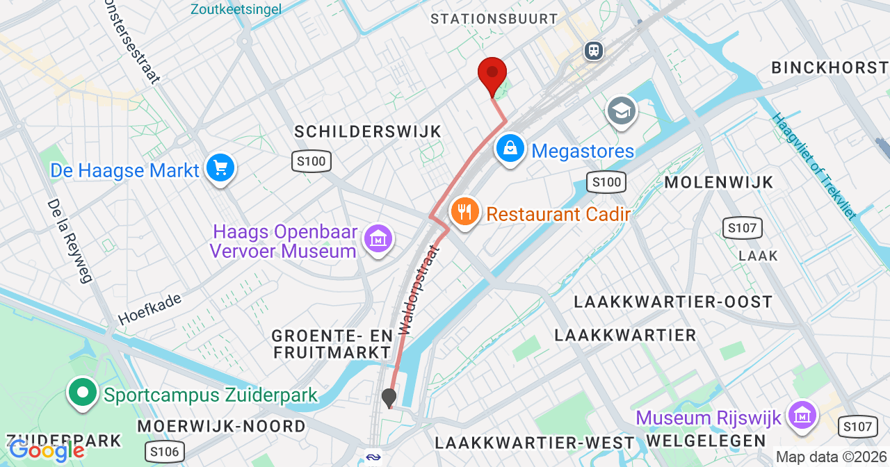 Kaart van het incident in 's-Gravenhage met de aanrijroutes van de gealarmeerde eenheden