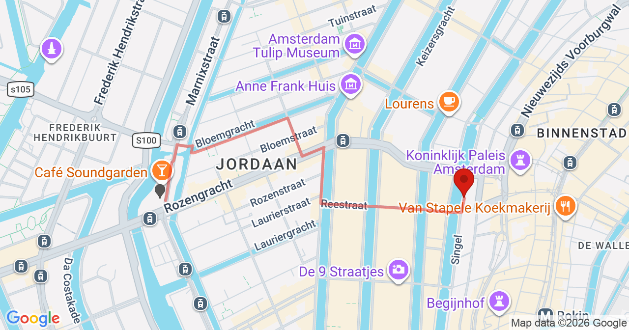 Kaart van het incident in Amsterdam met de aanrijroutes van de gealarmeerde eenheden