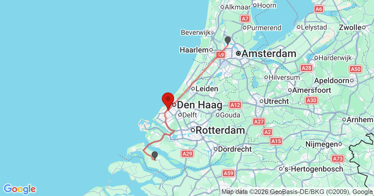 Kaart van het incident in 's-Gravenhage met de aanrijroutes van de gealarmeerde eenheden