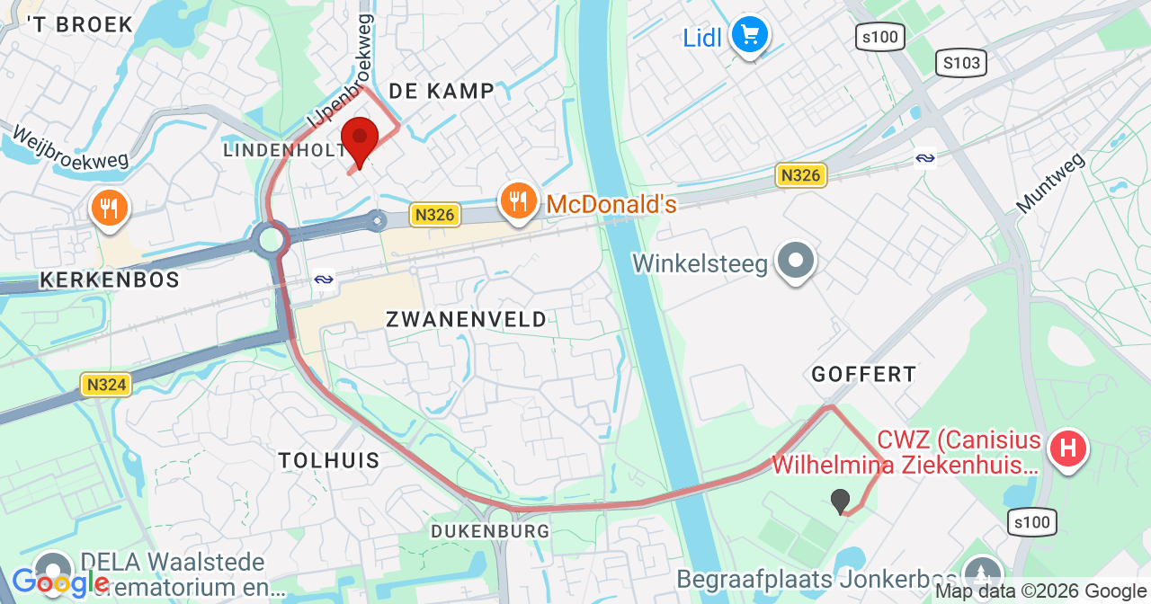 Kaart van het incident in Nijmegen met de aanrijroutes van de gealarmeerde eenheden