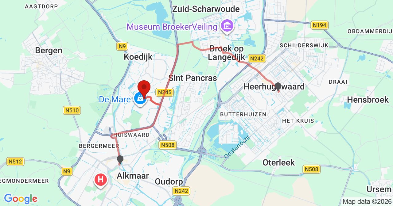 Kaart van het incident in Alkmaar met de aanrijroutes van de gealarmeerde eenheden