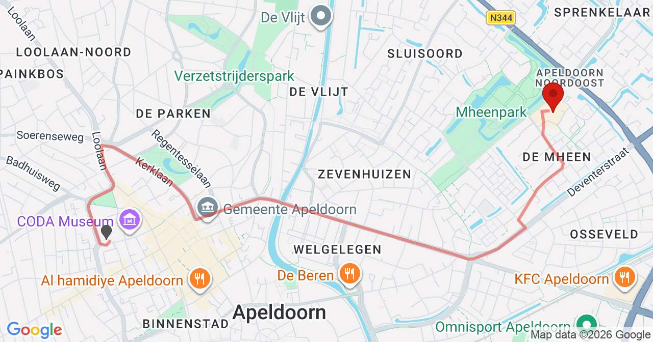 Kaart van het incident in Apeldoorn met de aanrijroutes van de gealarmeerde eenheden