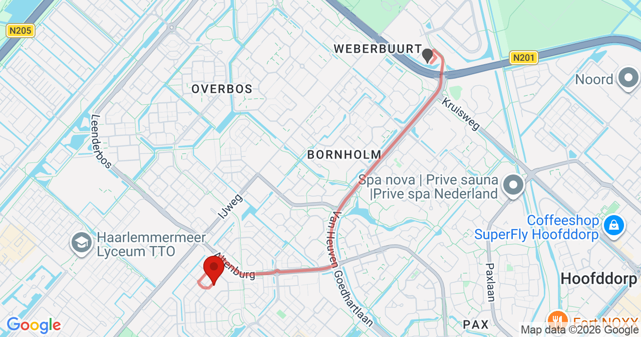Kaart van het incident in Hoofddorp met de aanrijroutes van de gealarmeerde eenheden