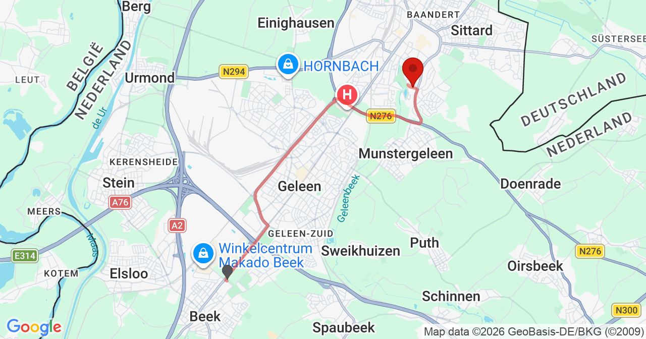 Kaart van het incident in Sittard met de aanrijroutes van de gealarmeerde eenheden