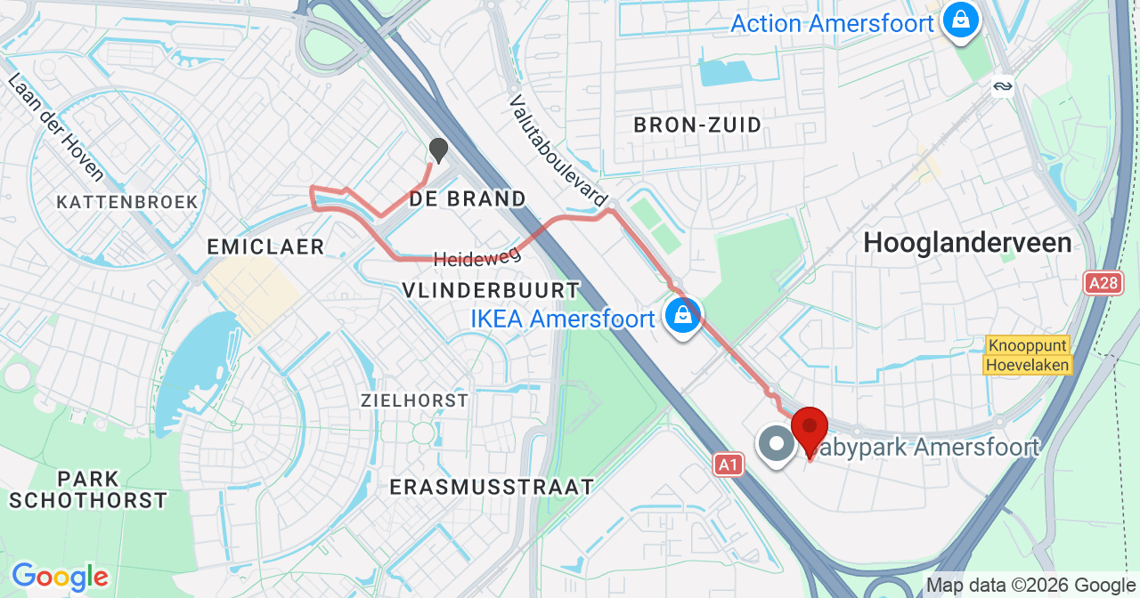Kaart van het incident in Amersfoort met de aanrijroutes van de gealarmeerde eenheden