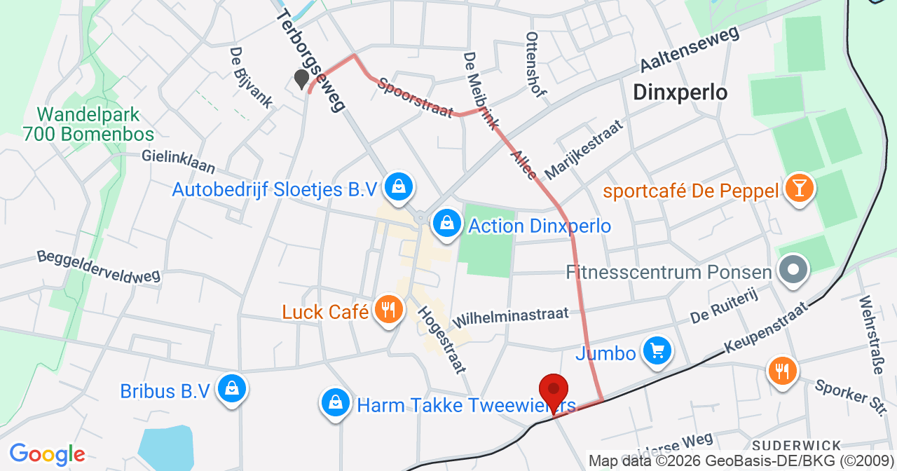 Kaart van het incident in Dinxperlo met de aanrijroutes van de gealarmeerde eenheden