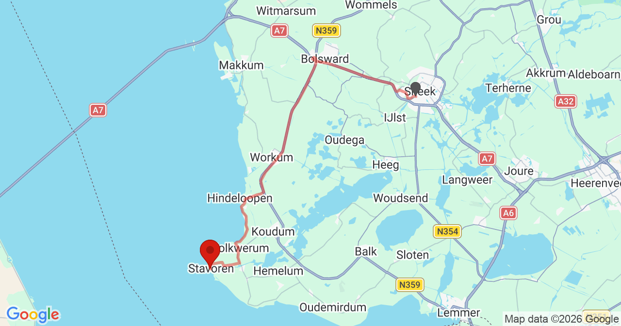 Kaart van het incident in Stavoren met de aanrijroutes van de gealarmeerde eenheden