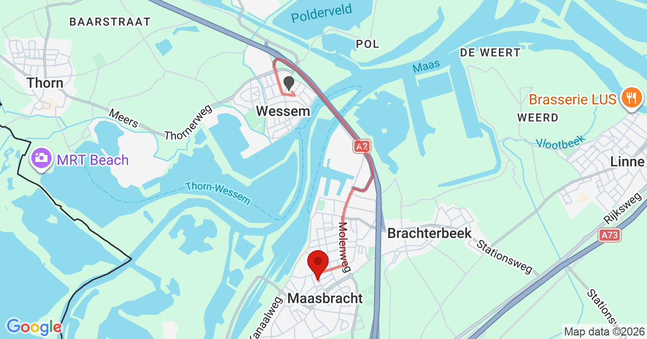 Kaart van het incident in Maasbracht met de aanrijroutes van de gealarmeerde eenheden