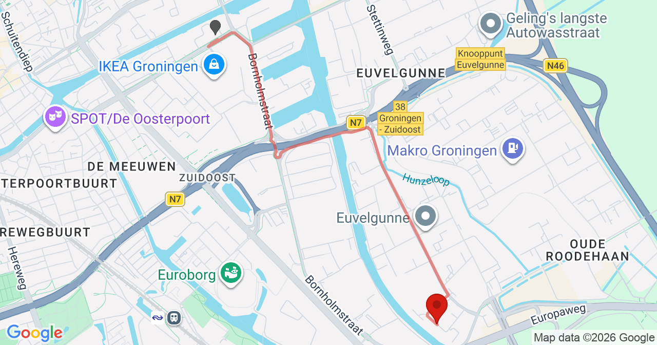 Kaart van het incident in Groningen met de aanrijroutes van de gealarmeerde eenheden
