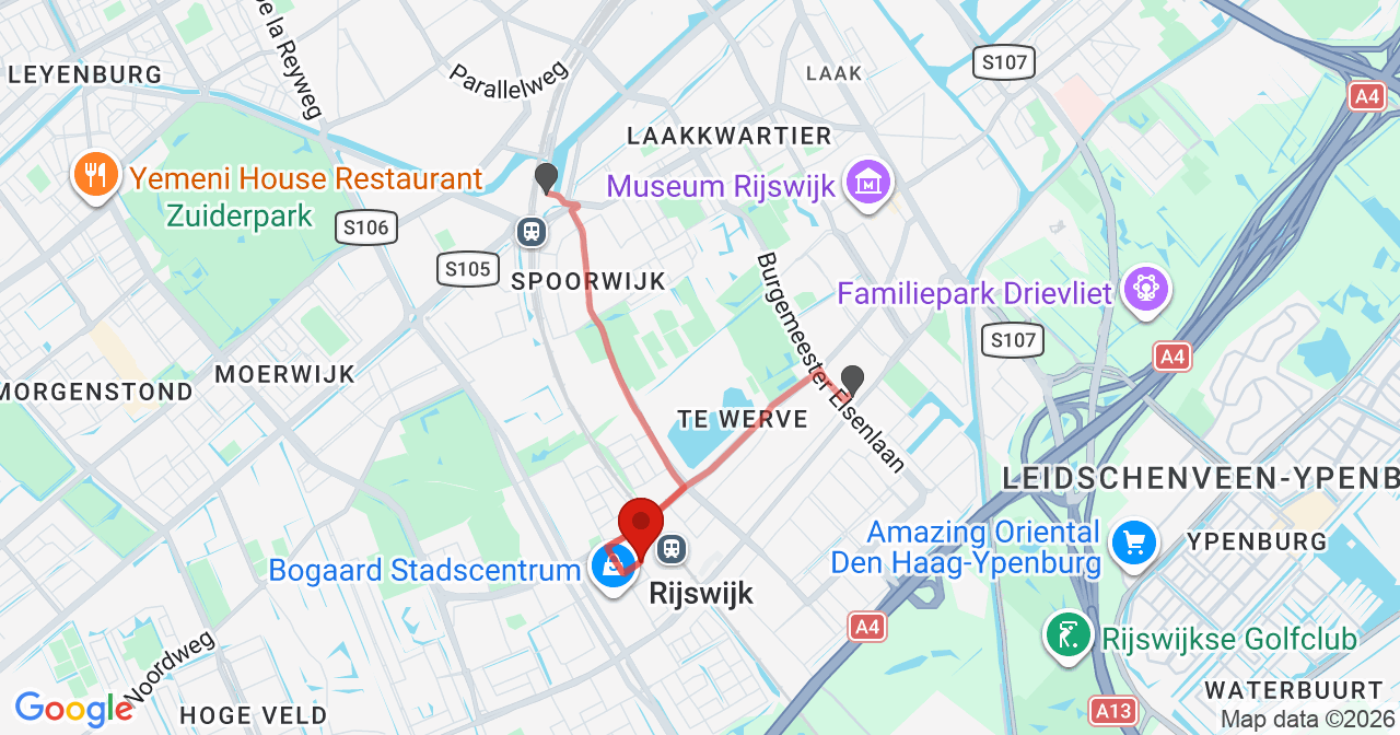 Kaart van het incident in Rijswijk met de aanrijroutes van de gealarmeerde eenheden