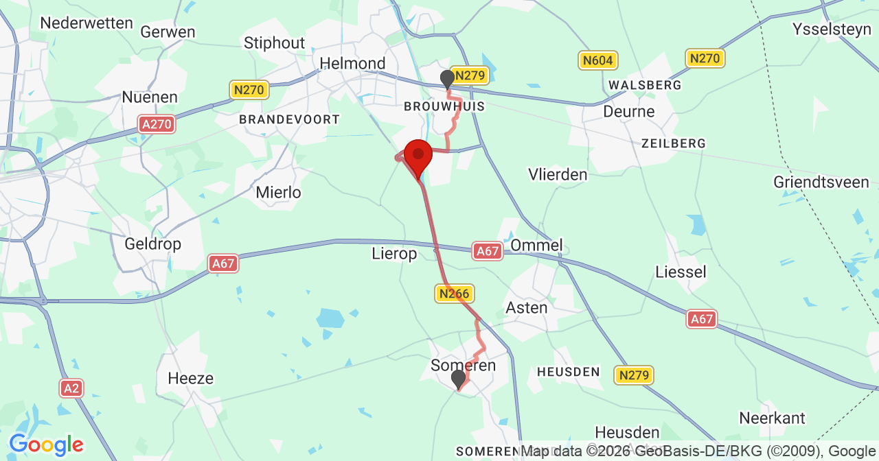 Kaart van het incident in Lierop met de aanrijroutes van de gealarmeerde eenheden