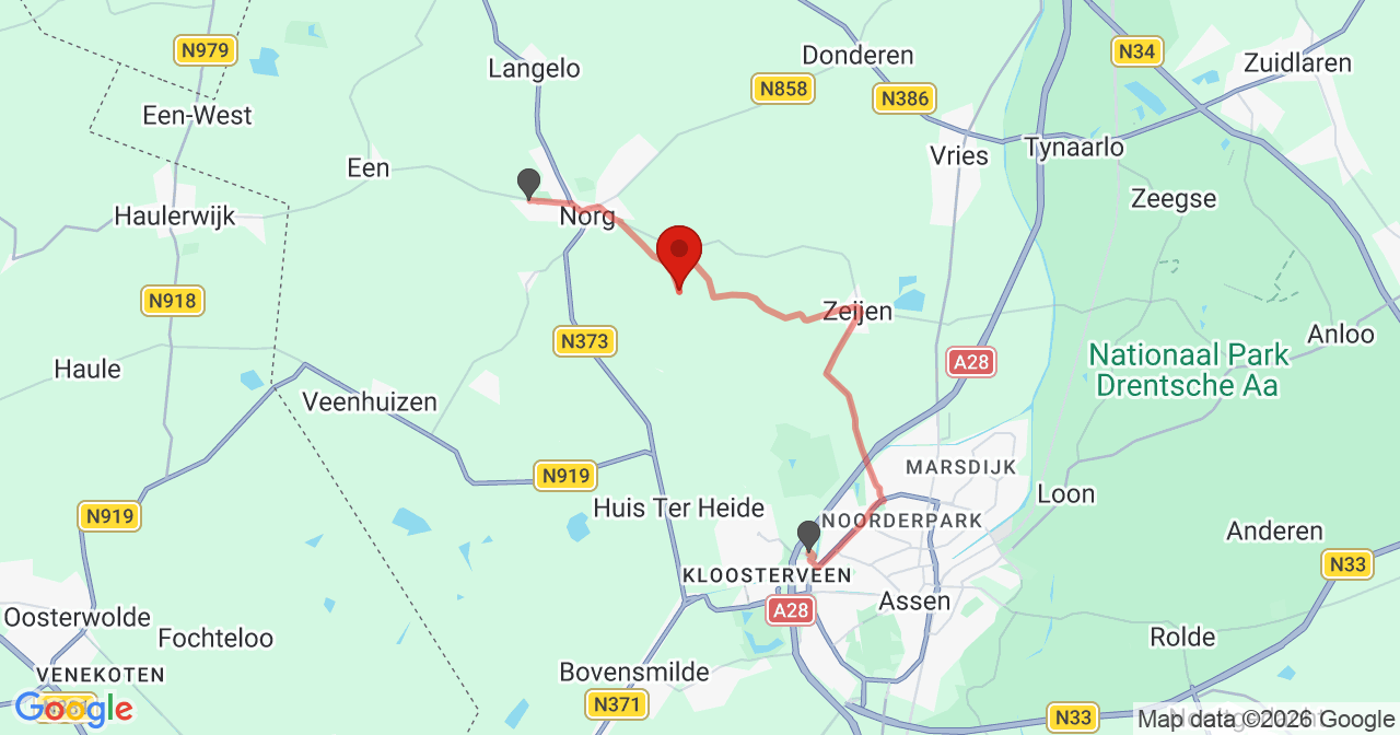 Kaart van het incident in Peest met de aanrijroutes van de gealarmeerde eenheden