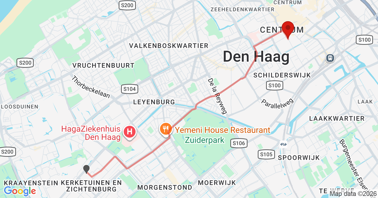 Kaart van het incident in 's-Gravenhage met de aanrijroutes van de gealarmeerde eenheden