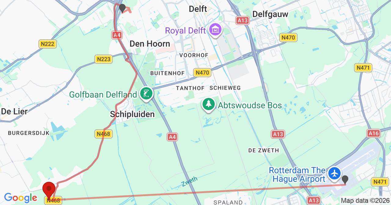 Kaart van het incident in Maasland met de aanrijroutes van de gealarmeerde eenheden
