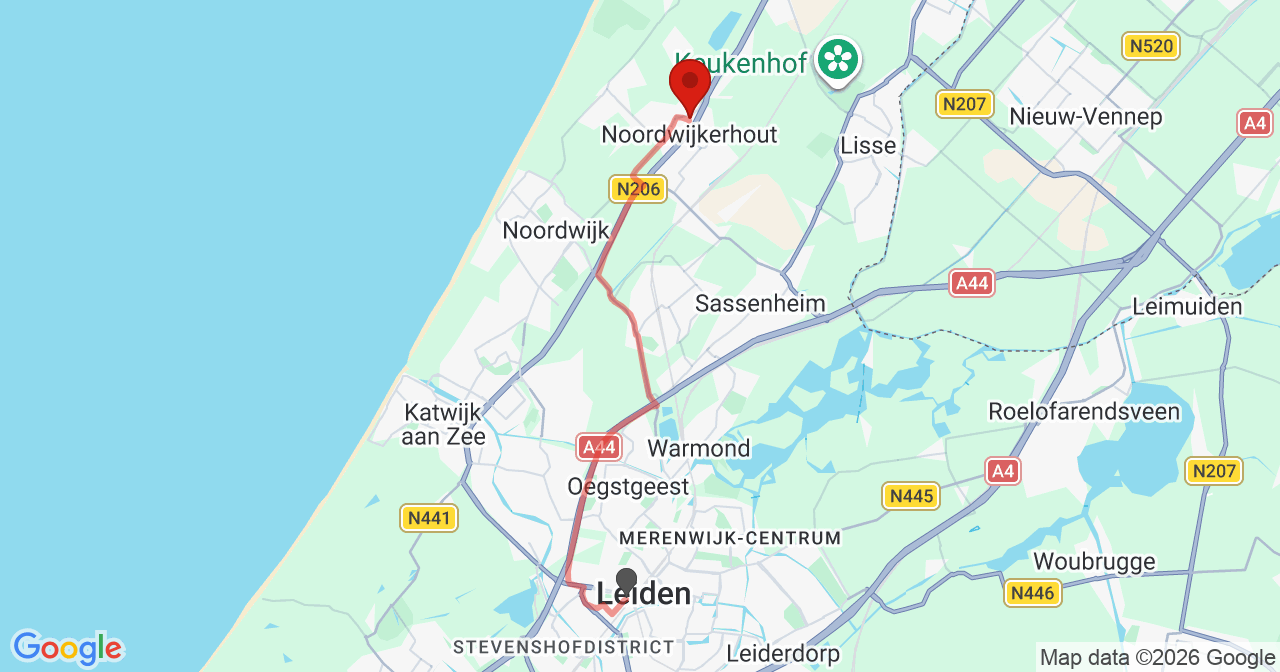 Kaart van het incident in Sassenheim met de aanrijroutes van de gealarmeerde eenheden