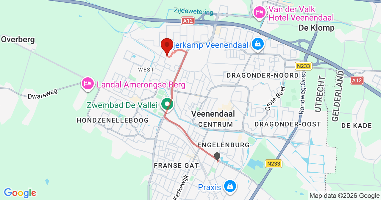 Kaart van het incident in Veenendaal met de aanrijroutes van de gealarmeerde eenheden