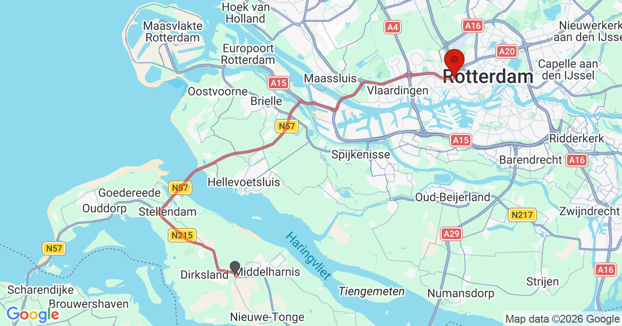 Kaart van het incident in Rotterdam met de aanrijroutes van de gealarmeerde eenheden