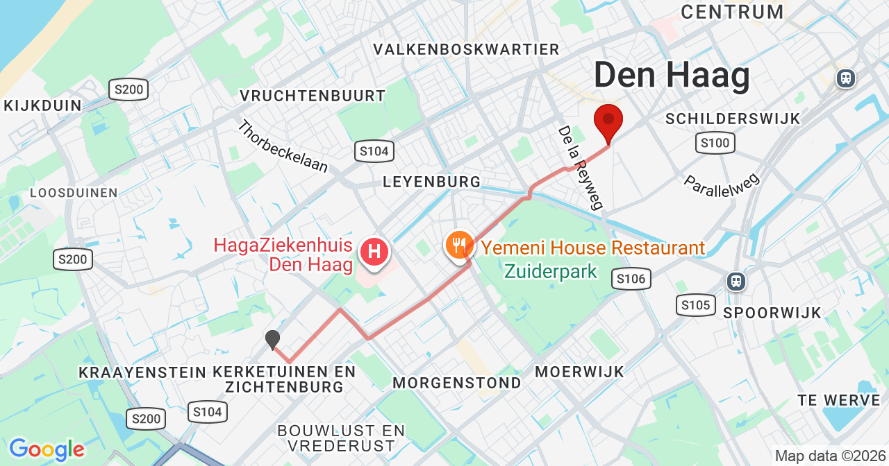 Kaart van het incident in 's-Gravenhage met de aanrijroutes van de gealarmeerde eenheden