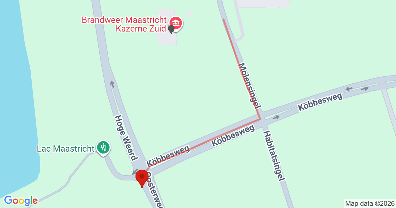 Kaart van het incident in Maastricht met de aanrijroutes van de gealarmeerde eenheden