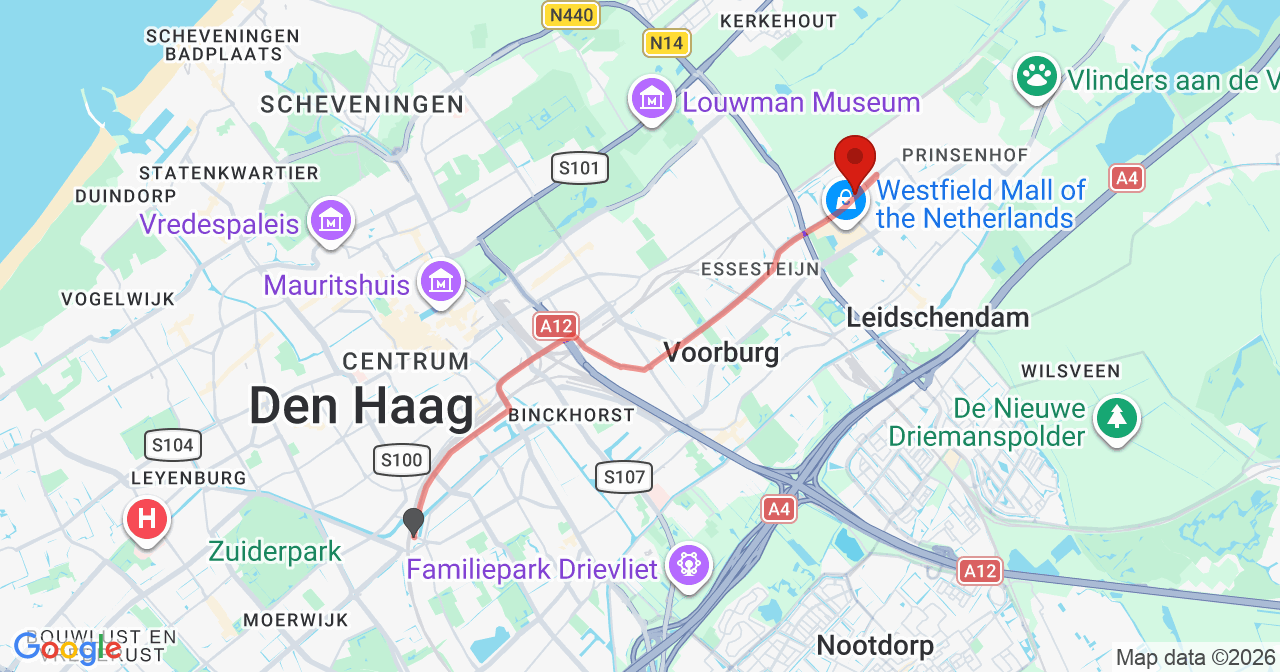 Kaart van het incident in Leidschendam met de aanrijroutes van de gealarmeerde eenheden