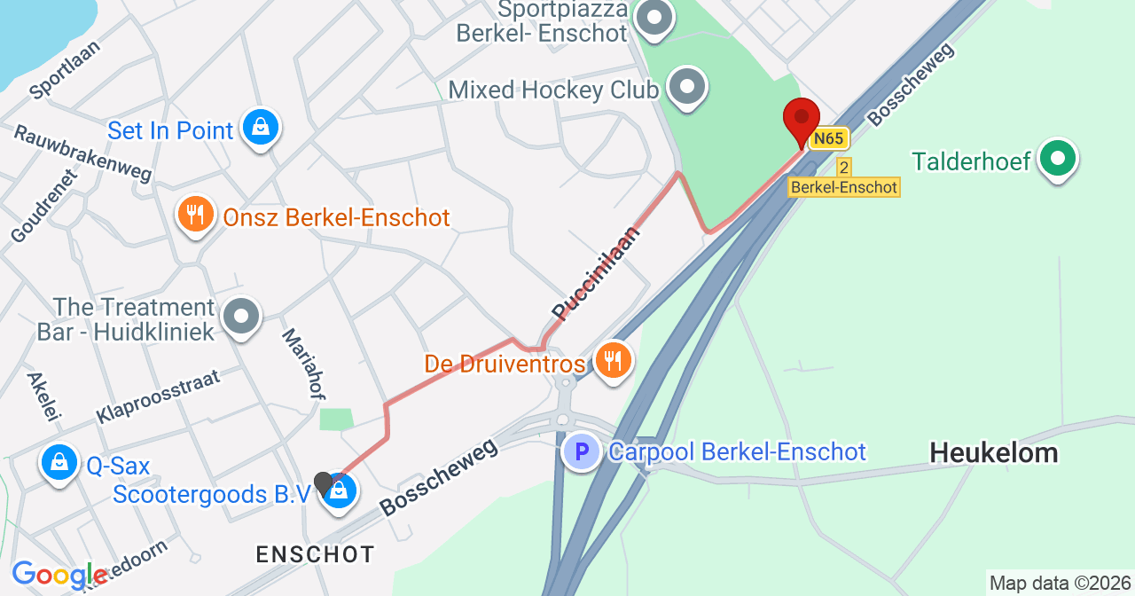 Kaart van het incident in Berkel-Enschot met de aanrijroutes van de gealarmeerde eenheden
