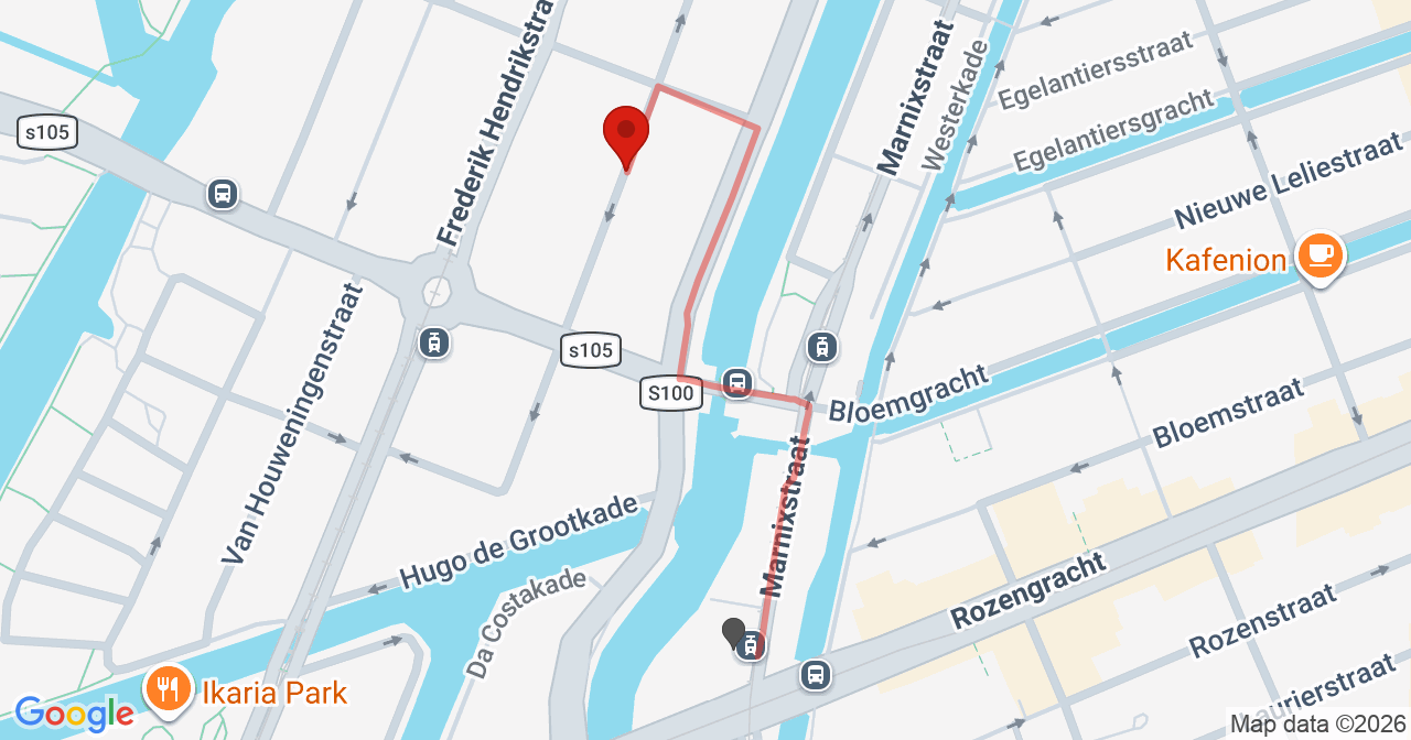 Kaart van het incident in Amsterdam met de aanrijroutes van de gealarmeerde eenheden