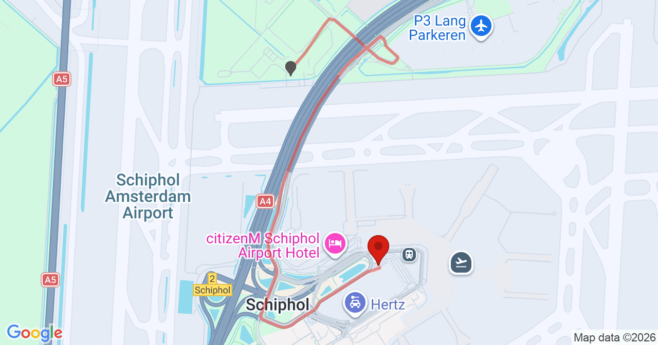 Kaart van het incident in Schiphol met de aanrijroutes van de gealarmeerde eenheden