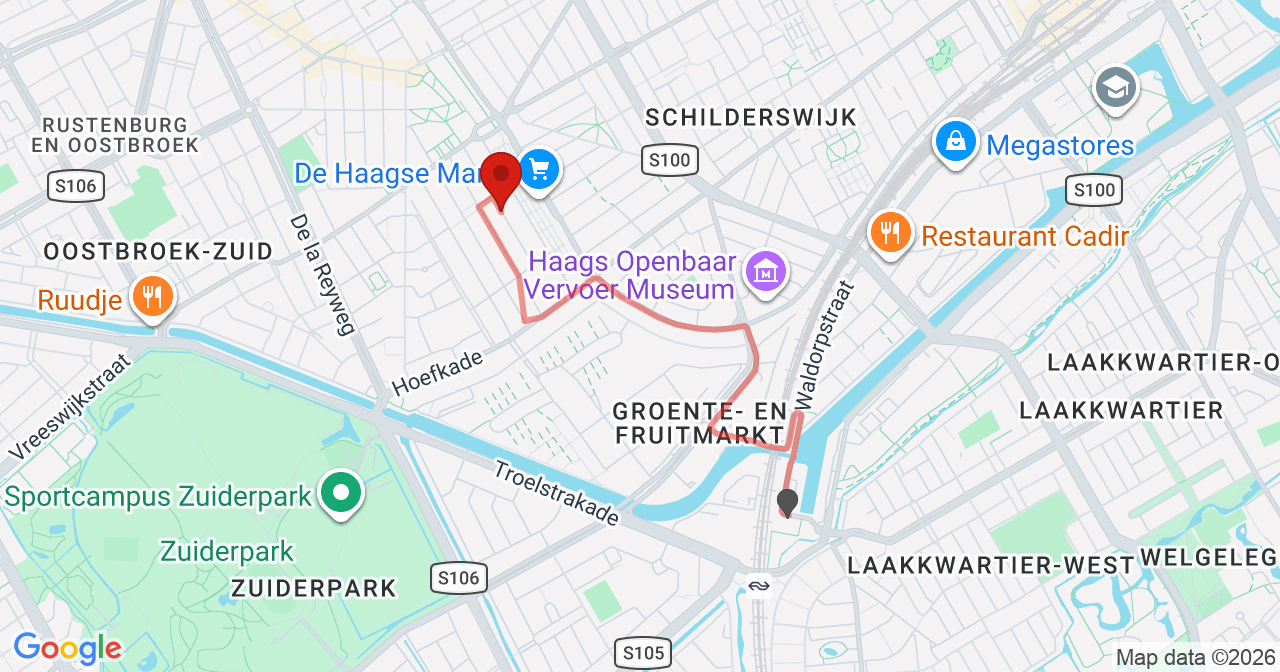 Kaart van het incident in 's-Gravenhage met de aanrijroutes van de gealarmeerde eenheden