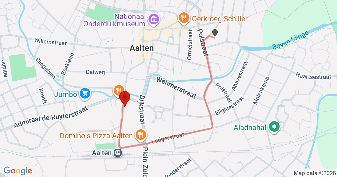 Kaart van het incident in Aalten met de aanrijroutes van de gealarmeerde eenheden