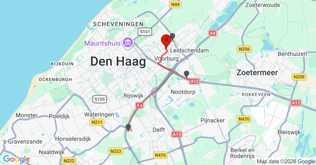 Kaart van het incident in Voorburg met de aanrijroutes van de gealarmeerde eenheden