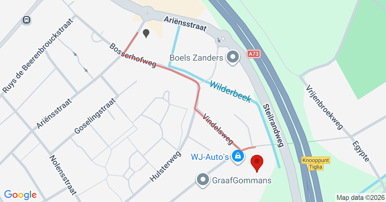 Kaart van het incident in Tegelen met de aanrijroutes van de gealarmeerde eenheden