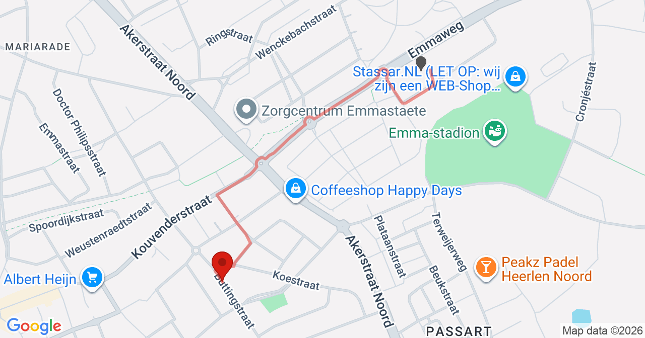 Kaart van het incident in Hoensbroek met de aanrijroutes van de gealarmeerde eenheden