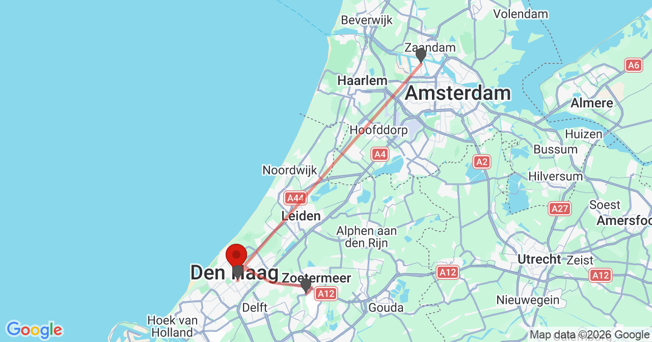 Kaart van het incident in 's-Gravenhage met de aanrijroutes van de gealarmeerde eenheden