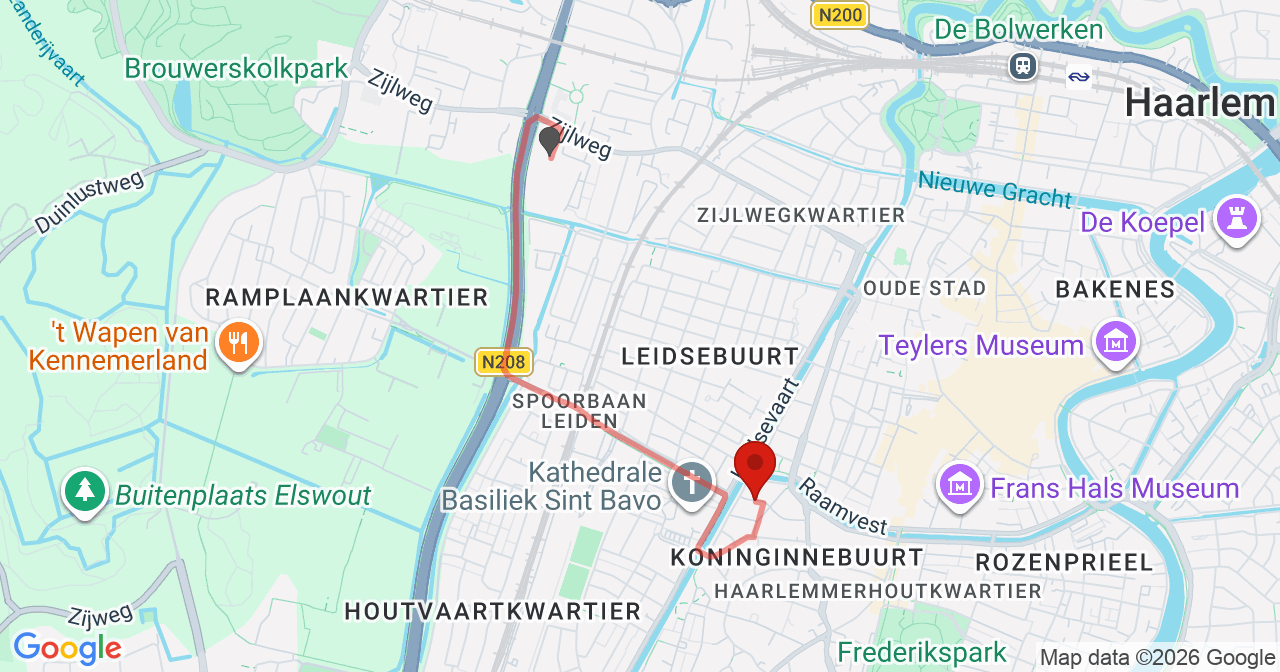 Kaart van het incident in Haarlem met de aanrijroutes van de gealarmeerde eenheden