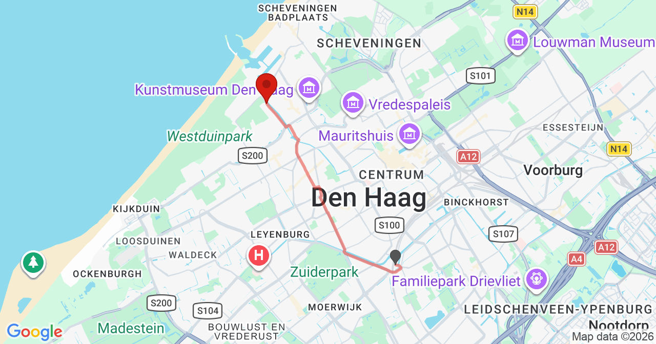 Kaart van het incident in 's-Gravenhage met de aanrijroutes van de gealarmeerde eenheden